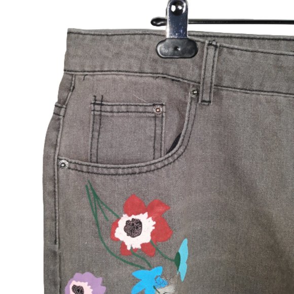 MISSLOOK WOMEN'S FLORAL PAINTED DISTRESSED BOYFRIEND FIT BLOWN JEANS SIZE XL - Picture 4 of 12